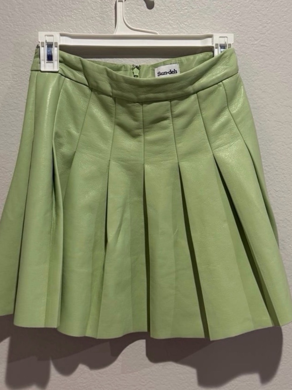 Aritzia Sun-der Pleated Lime Green Skater Skirt